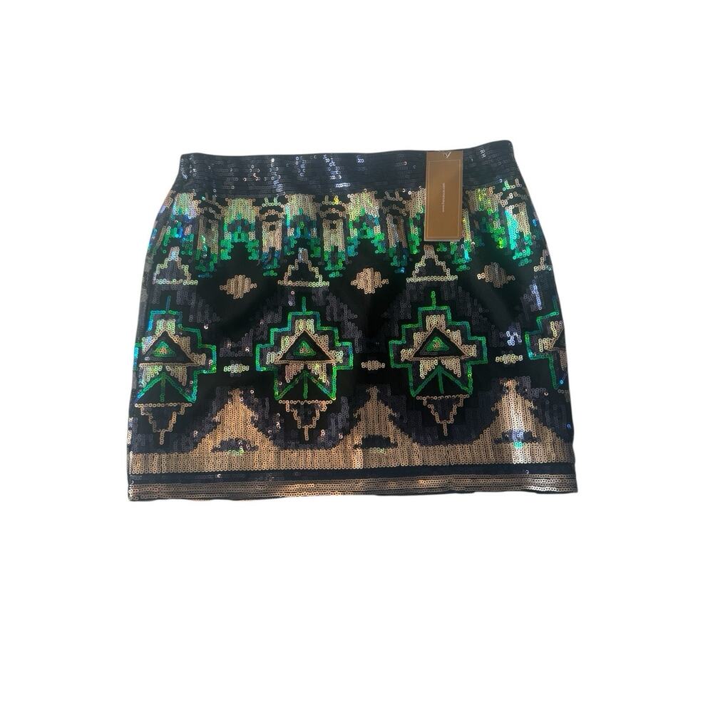 NWT Francesca's Buttons Sequin Mini Skirt Aztec Large Lined Party #5735